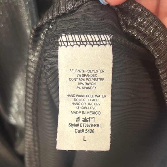 NEW! Two Toned Babydoll Blouse in Black Shimmer Animal Print accents  L Black - Picture 11 of 11